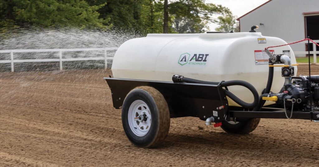 ABI Water Trailer pump spraying water.