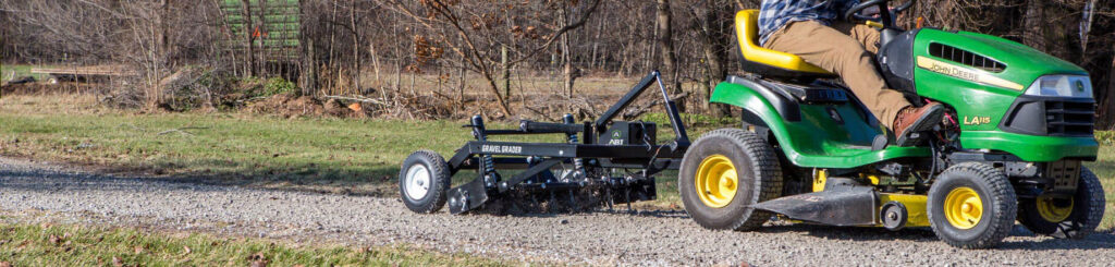 Mower attachments like a Gravel Grader in use.