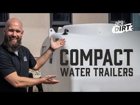 "Compact Water Trailers" - ABI Dirt series, presented by ABI Attachments. Bearded man displaying a compact water trailer wit a smiling face.