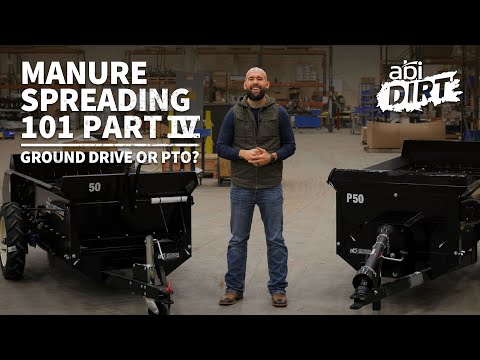 Manure Spreading 101 Part 4 - Ground Drive or PTO - Series is ABI Dirt, presented by ABI Attachments. Two manure spreaders were displayed.
