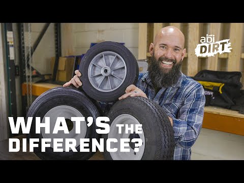 "What's The Difference" font in white and bold. A man is displaying tires that are for ABI Attachments.