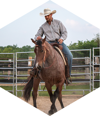 Ryan Rose on a horse inside a arena.