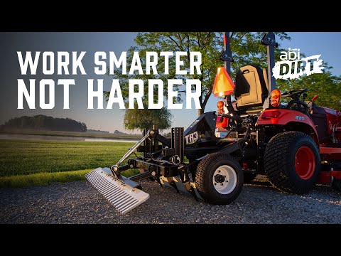 "Work Smarter Not Harder" in white and bold font. In the top right corner, it says "ABI Dirt", a YouTube series presented byy ABI Attachments.