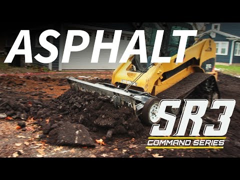 'Asphalt' is displayed in white and bold on the top left. 'SR3 - Command Series' is displayed on the bottom right. There is yellow skid steer that is shown.