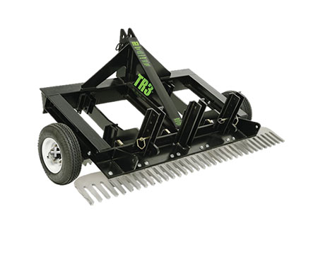 TR3 Rake - The ABI Attachments TR3 Rake is a versatile 3-point tractor attachment that combines the functions of a box blade, landscape rake, pulverizer, land planer, and scarifier into one tool for ground preparation and maintenance.