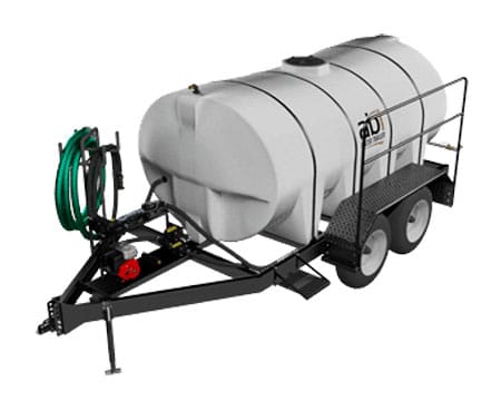 ABI Attachments water trailers (340–1600 gallon capacities) feature versatile, optional attachments designed for dust control, landscaping, and arena maintenance.