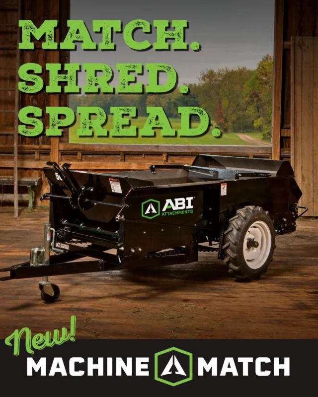 October is 𝗠𝗮𝗻𝘂𝗿𝗲 𝗦𝗽𝗿𝗲𝗮𝗱𝗲𝗿 𝗠𝗼𝗻𝘁𝗵, and to make selecting one easier, we are debuting our brand new product configurator called ABI 𝕄𝕒𝕔𝕙𝕚𝕟𝕖 𝕄𝕒𝕥𝕔𝕙, which guides you to the best product match for your specific property needs.

4 easy steps to get you closer to the best Manure Spreader for you: 
➖What animals do you have?
➖How do you manage manure?
➖What is your Tow Vehicle?
➖Final Results and Next Steps.

Check out abiattachments.com/machine-match to be the first to try it out.

You can even save a recap of your selections and talk to your product experts on the phone to speed up the process further.

The Best Manure Spreaders on the market 𝚓𝚞𝚜𝚝 𝚐𝚘𝚝 𝚎𝚟𝚎𝚗 𝚋𝚎𝚝𝚝𝚎𝚛. 😤🟢🏴

#ABetterWay #alwaysInnovating #ProductPicker #manurespreaders